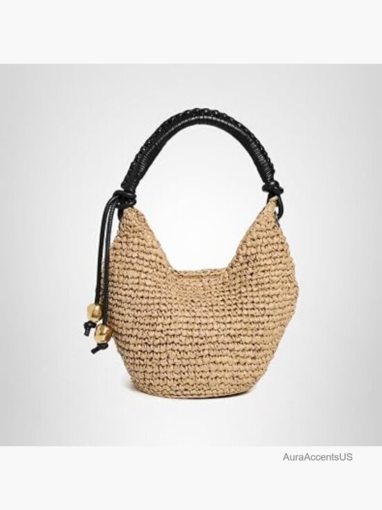 Handbags - Mini Woven Straw Shoulder Bag with Bead Accents